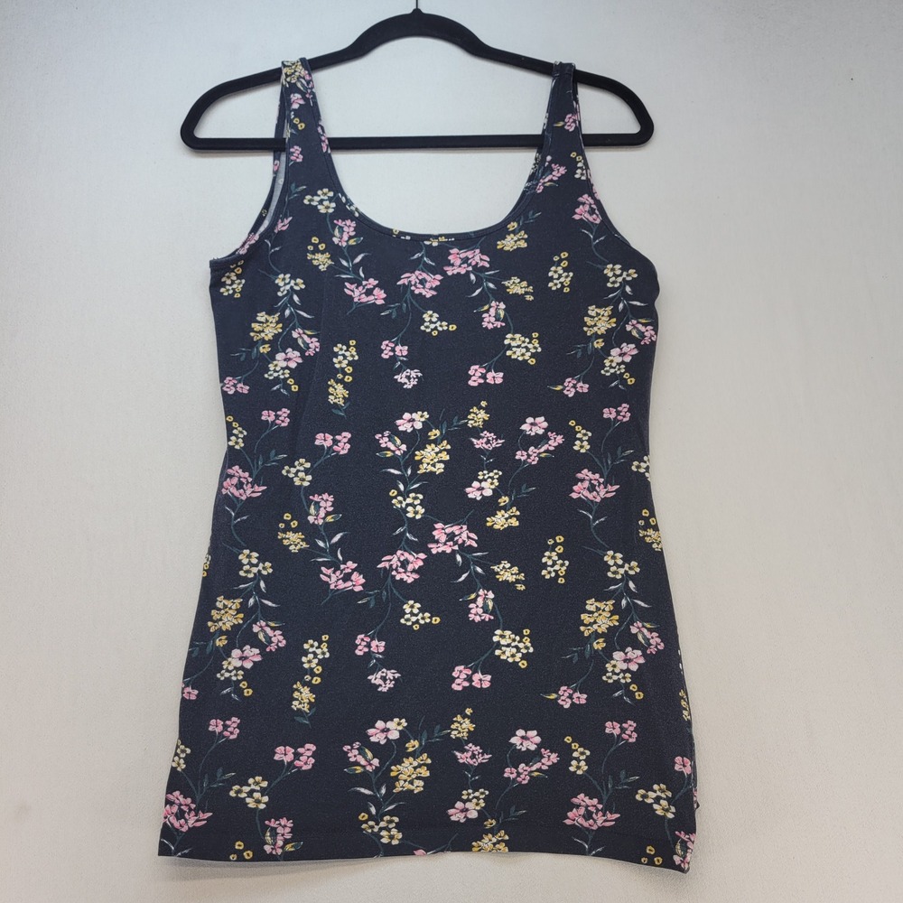 Maurices Tank Top Womens Large Black Floral Scoop Neck Cotton Blend Stretch